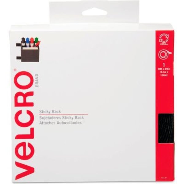 Velcro Brand Reclosable Fastener, 30 ft, 3/4" Wd, Black 91137